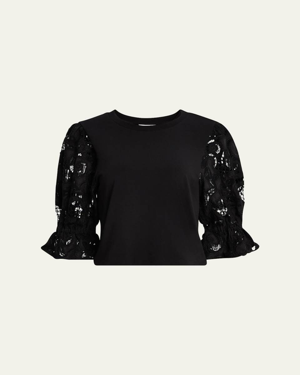 Carmine Embroidered Puff-Sleeve Top